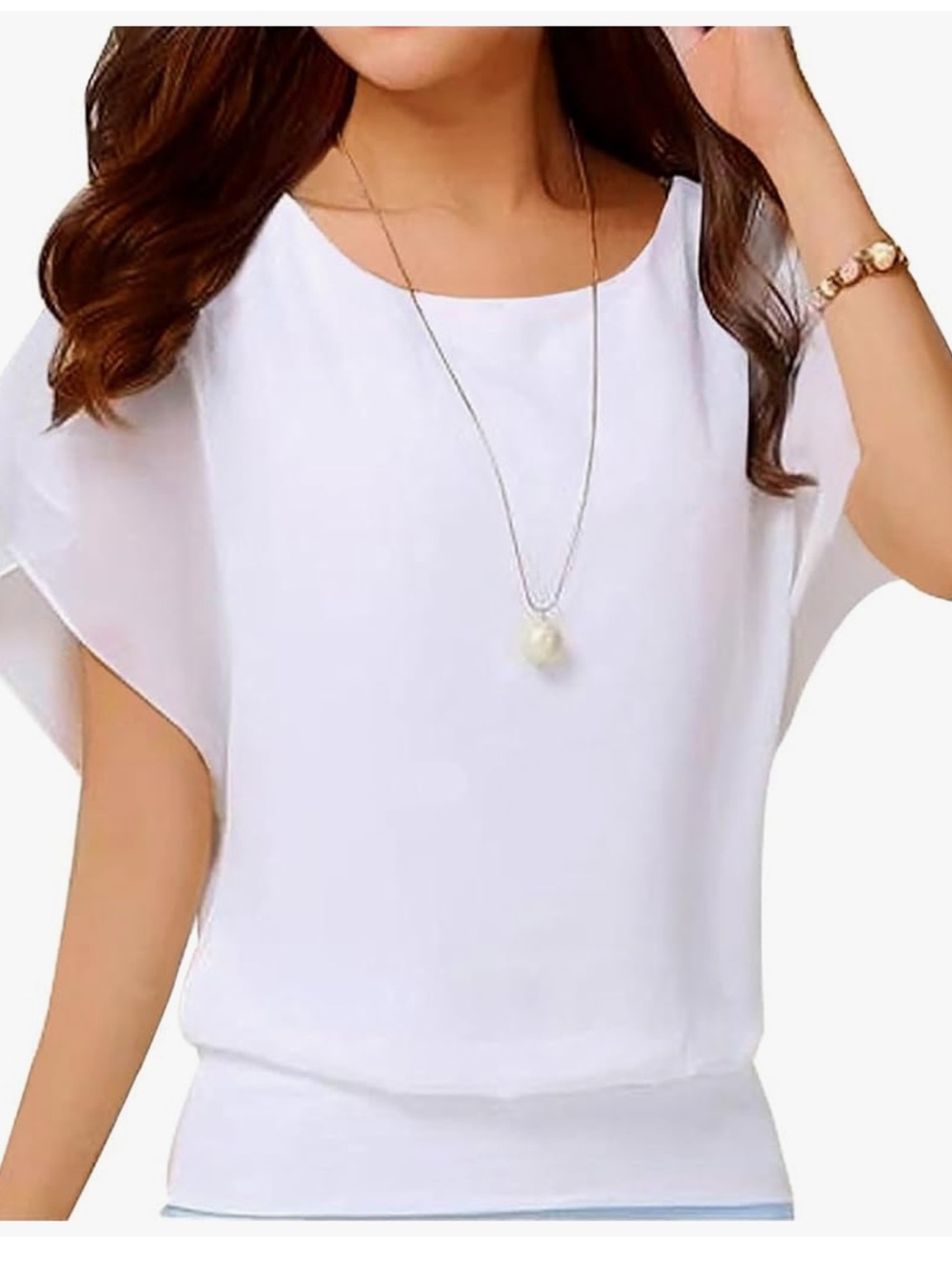 Neineiwu White Chiffon Blouse Women’s Size Medium Flutter Sleeve Layered Top